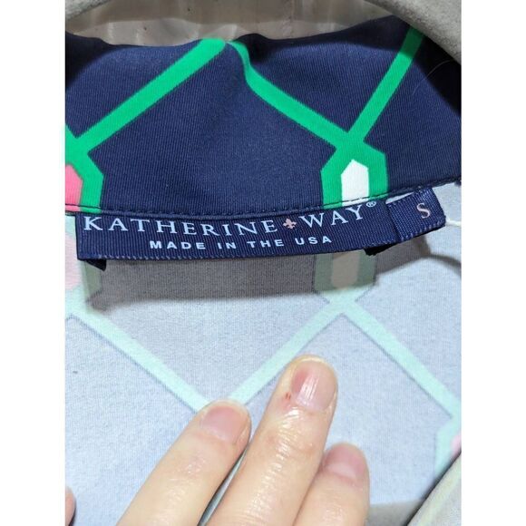 Katherine Way Women's Green Blue Nylon Front Pockets Gold Button Dress Small - Picture 2 of 6